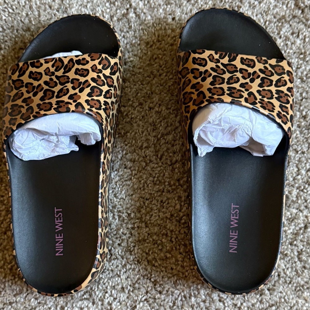 Nine West Leopard Print Slides